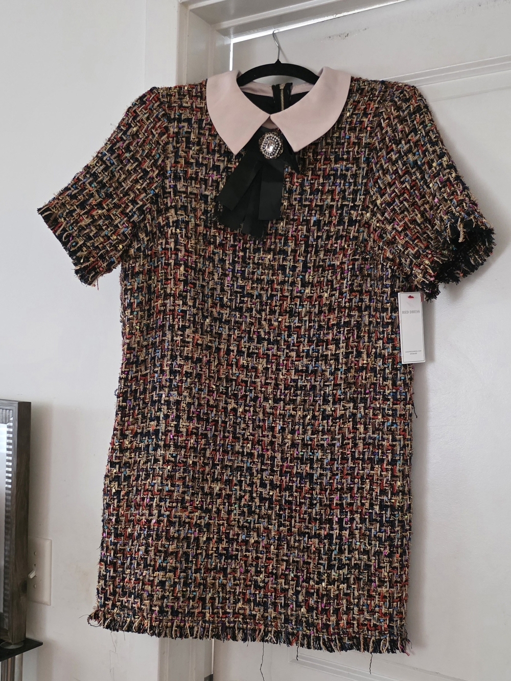 Tweed Shift Dress With A Contrast Peter Pan Collar